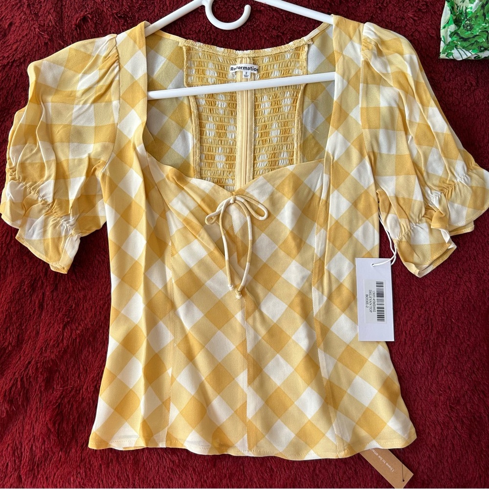 Reformation Yellow Checkered Women's Top